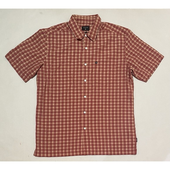 Quiksilver Other - Quiksilver Shirt Mens Size Medium Orange Red Plaid Check Button Up Short Sleeve